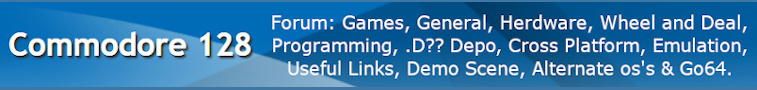 Das C128-Forum ist ein Forum für Commodore C128 Benutzer mit den folgenden Abschnitten: Spiele, Allgemeine Informationen, Herdware, Wheel and Deal, Programmierung, .D?? Depo, Plattformübergreifend, Emulation, Demoszene, Nützliche Links, Alternative Betriebssysteme und Go64.